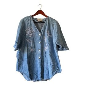 Vintage Saint‎ Germain Paris Denim Tunic Top Embellished Button Down xlarge